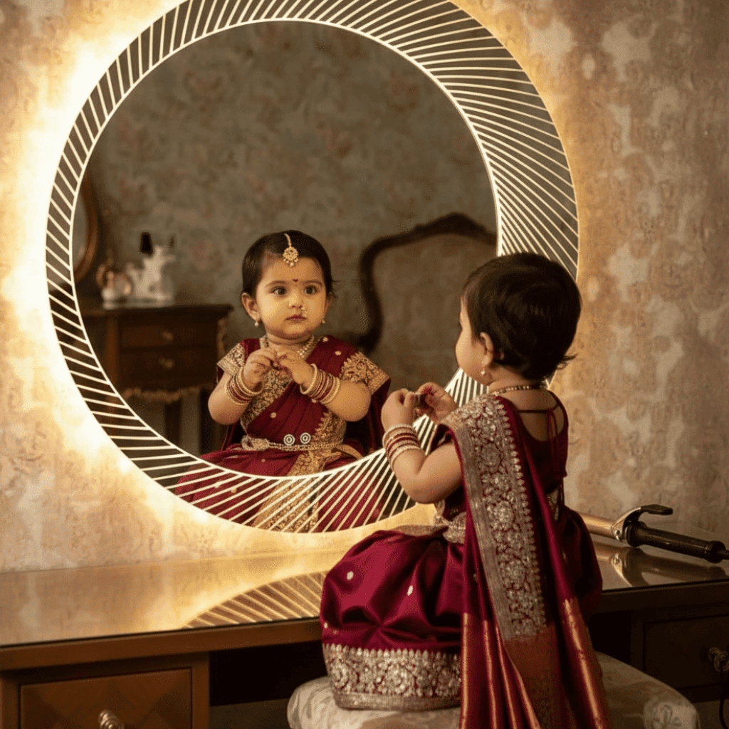 Elegant Round LED Backlit Mirror with Striped Design 2