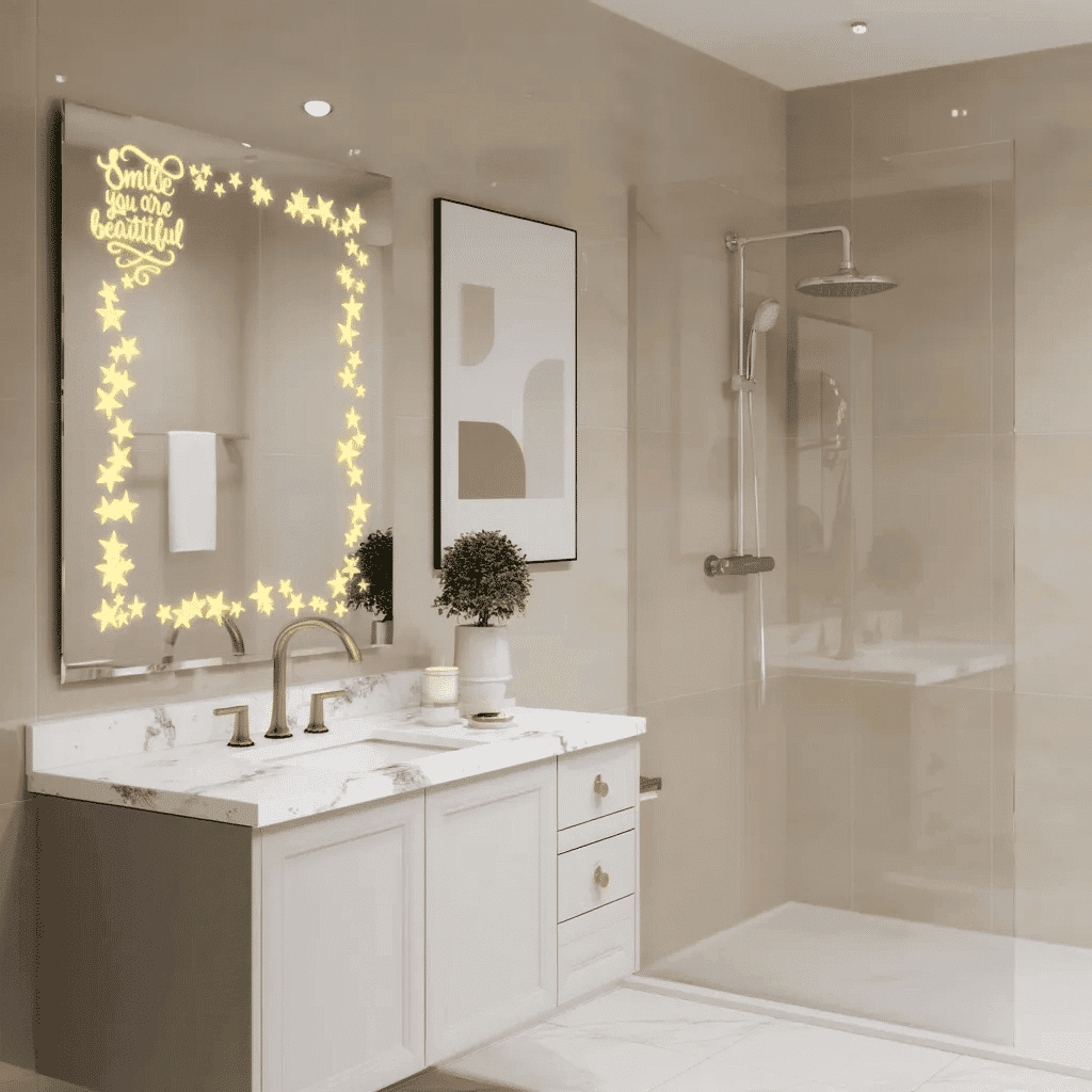 Decorative Engraved Wall Mirror with LED