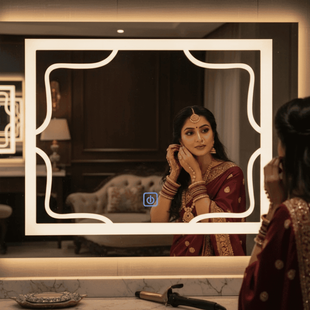 Elegant Frosted Frame LED Mirror – Touch Sensor Wall Mirror 2