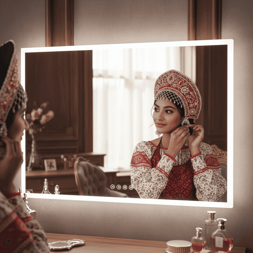 Square Wall-Mounted Mirror with Backlit Glow