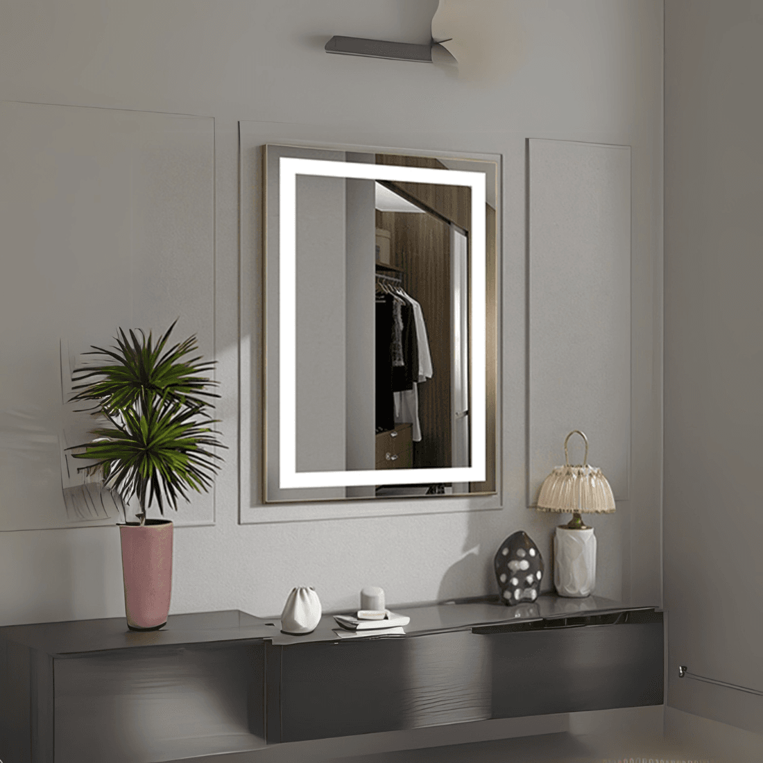 Modern Interior Light Mirror - Decorative LED Wall Mirror with Adjustable Lighting