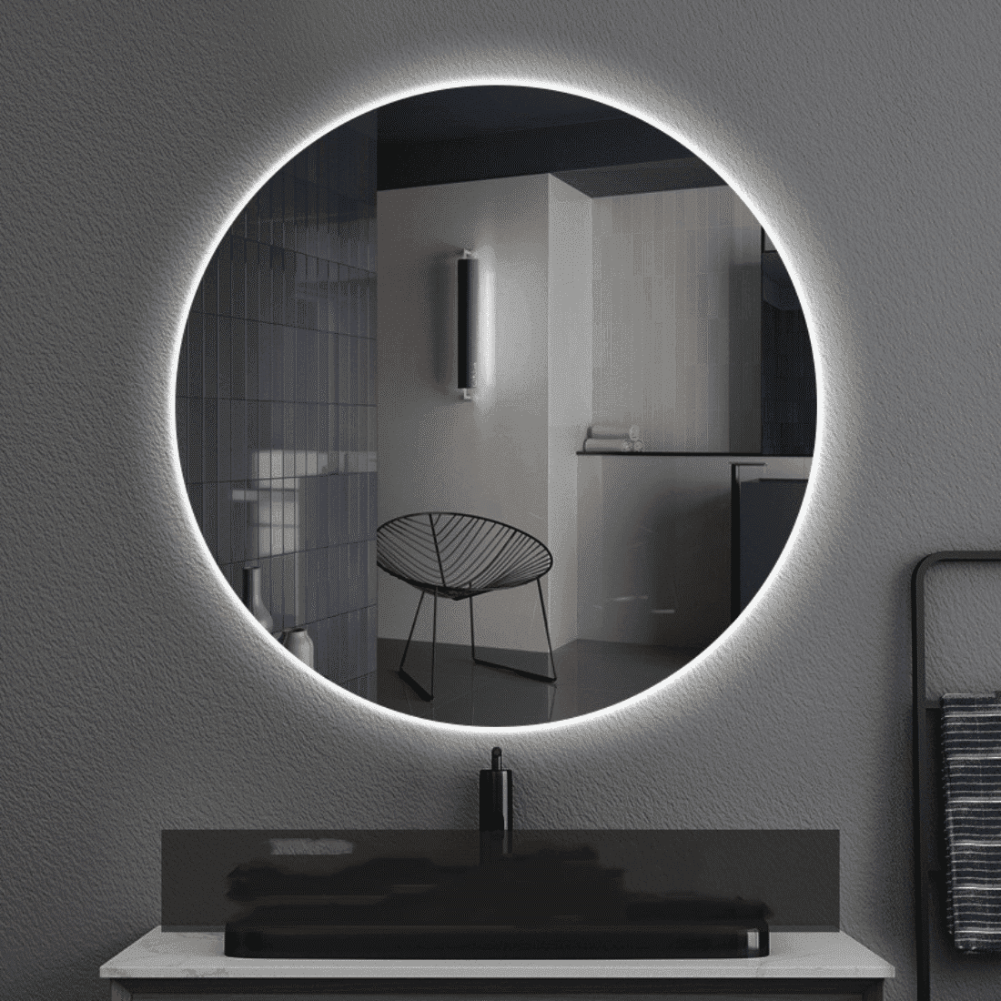 Round Backlit Bathroom Lighted LED Mirror – Modern Vanity Mirror (Touch Control, Dimmable, IP44 Waterproof, 3 Light Modes)