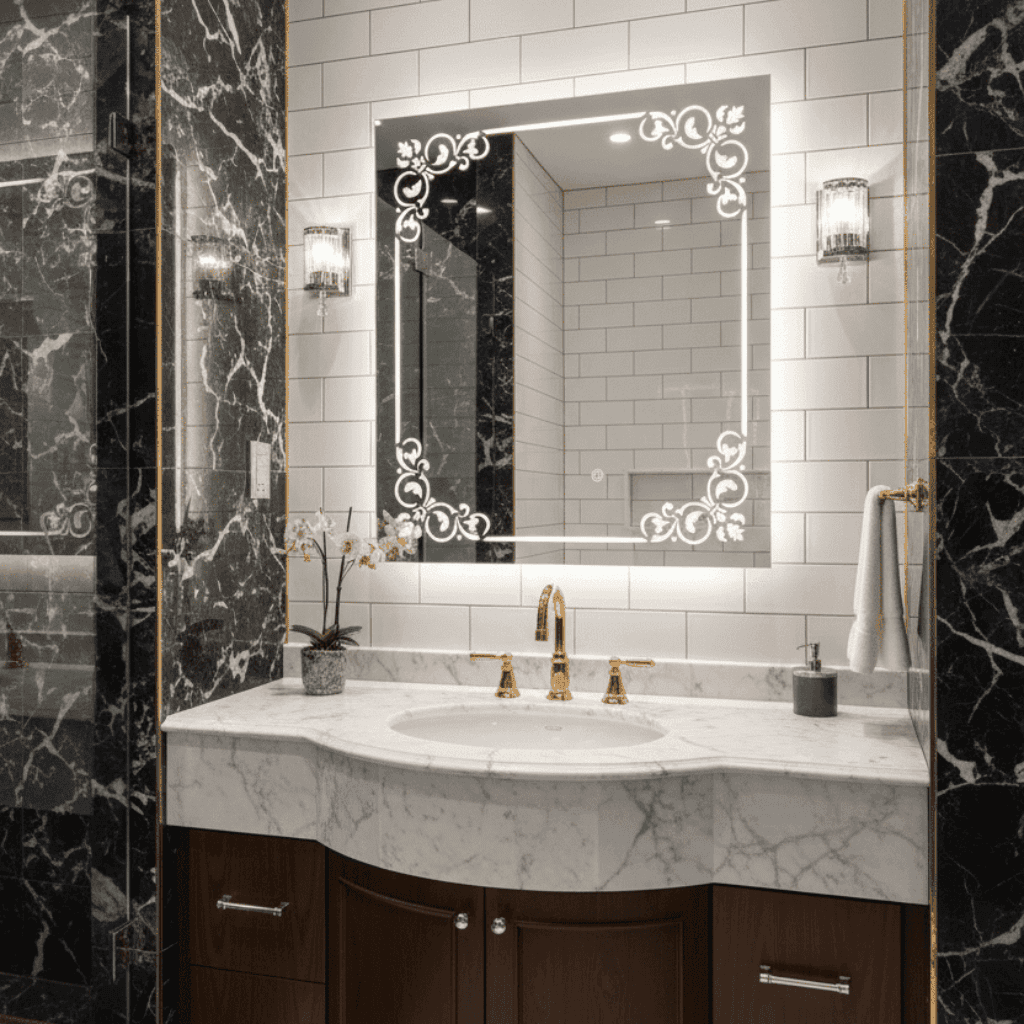 Floral Border LED Bathroom Mirror with Elegant Frame Design