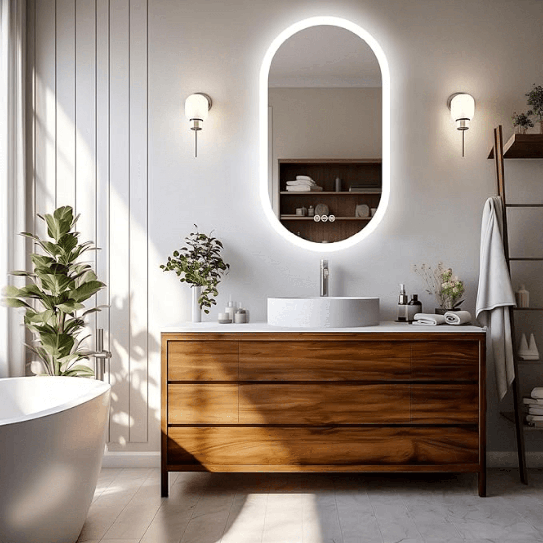 Premium Toilet Mirror with LED Light – Space-Saving Washroom Mirror with Anti-Fog
