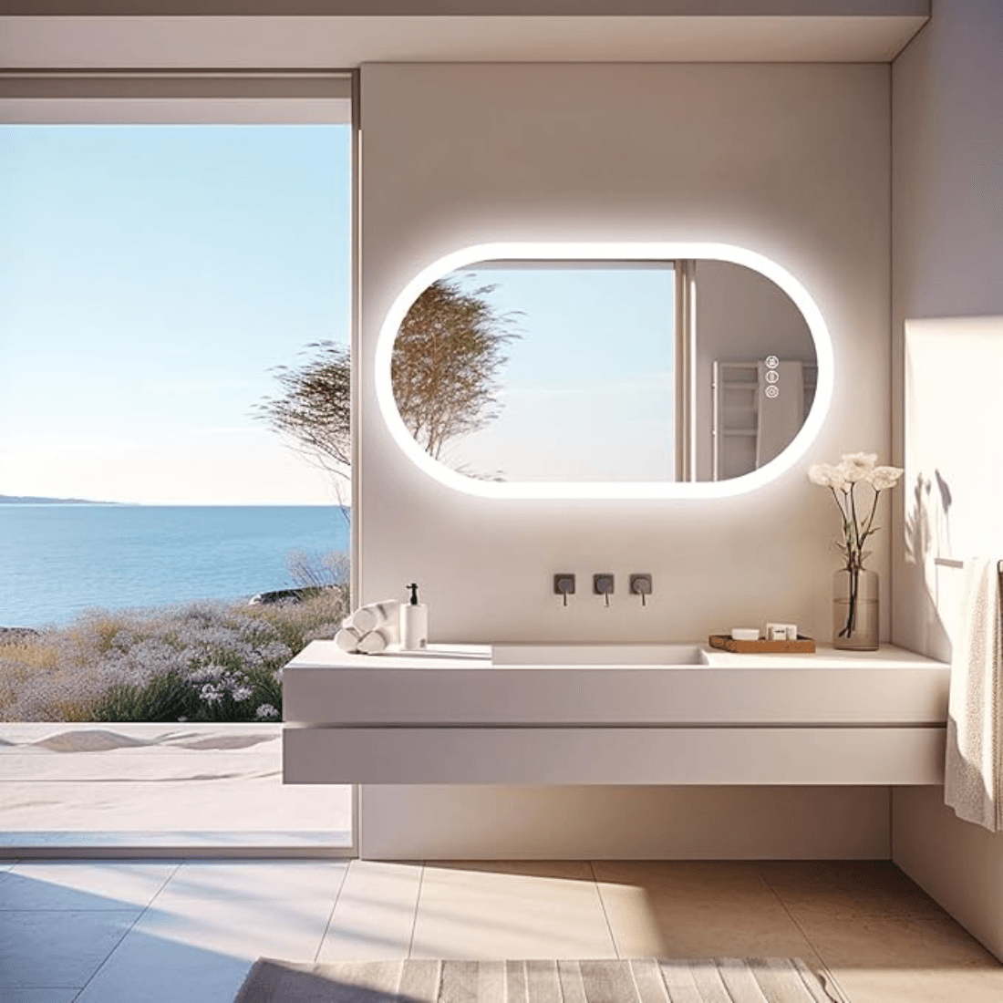 Premium Toilet Mirror with LED Light – Space-Saving Washroom Mirror with Anti-Fog