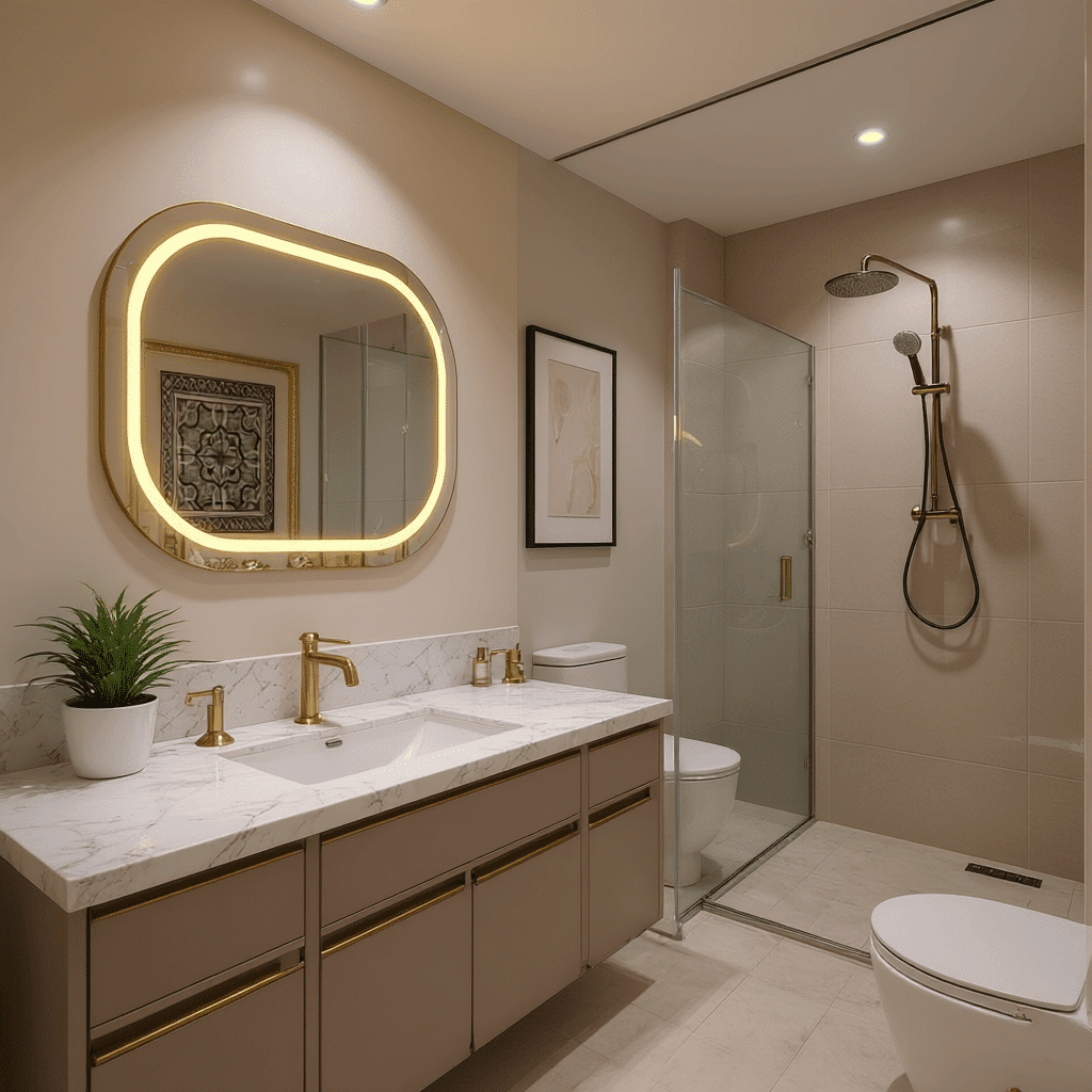 rounded rectangle LED bathroom mirror: 1
