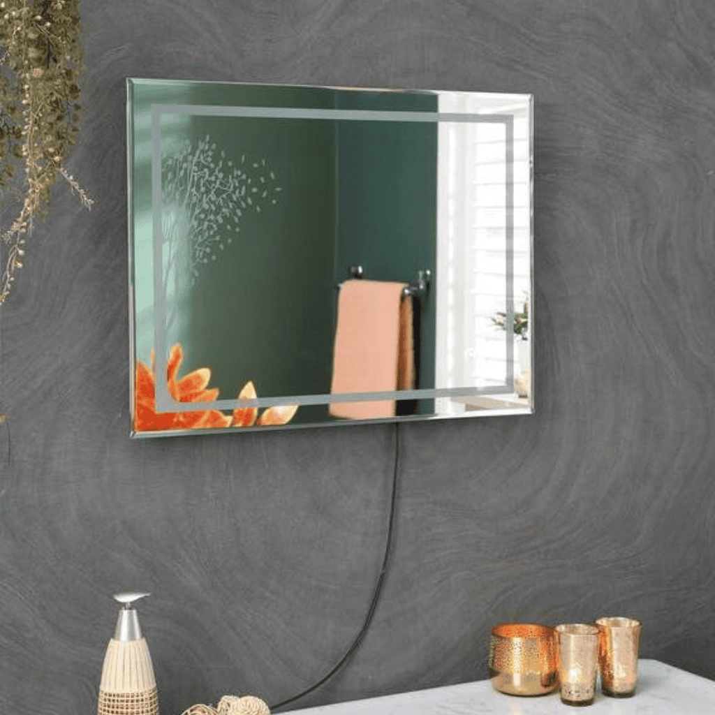 Large Rectangular LED Mirror with Digital Display and Ambient Lighting1