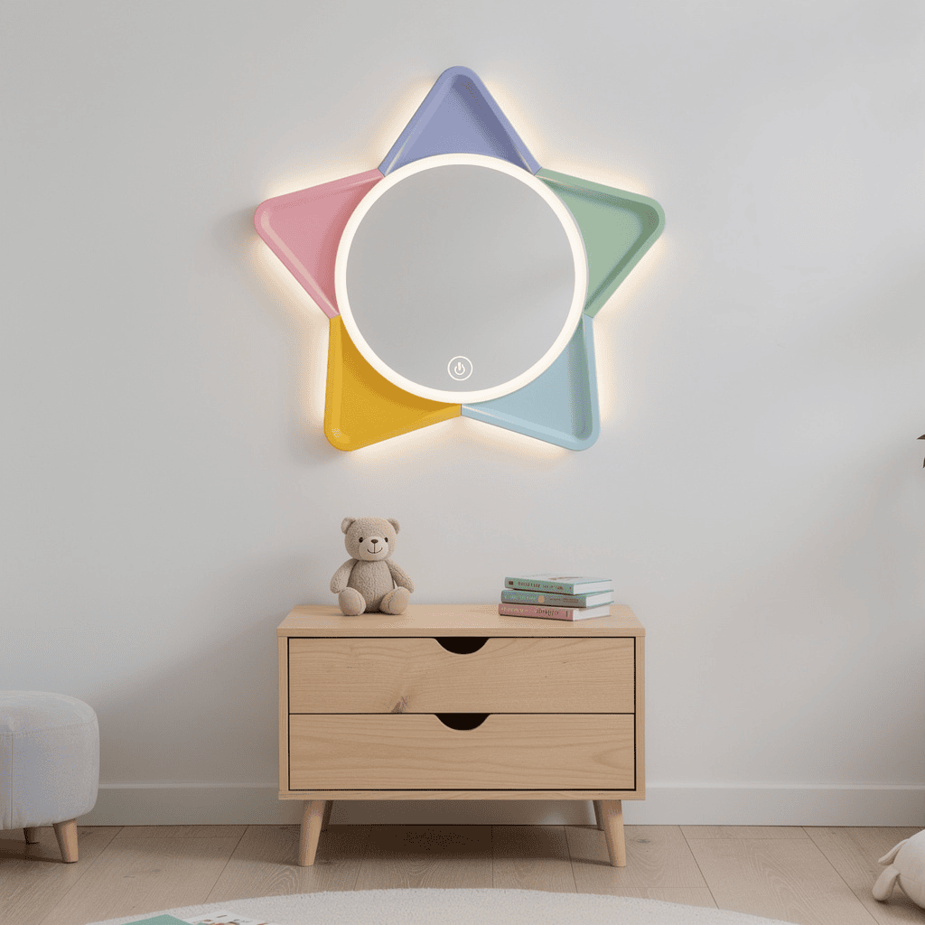 Kids Room Decorative LED Mirror – Colorful Star Frame with Touch Sensor