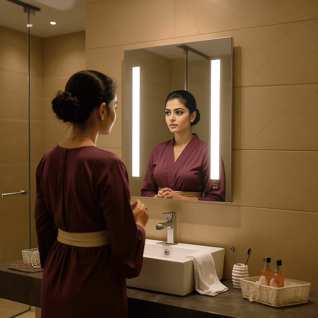 Luxury Double Vanity Bathroom with Vertical LED Mirror Lighting