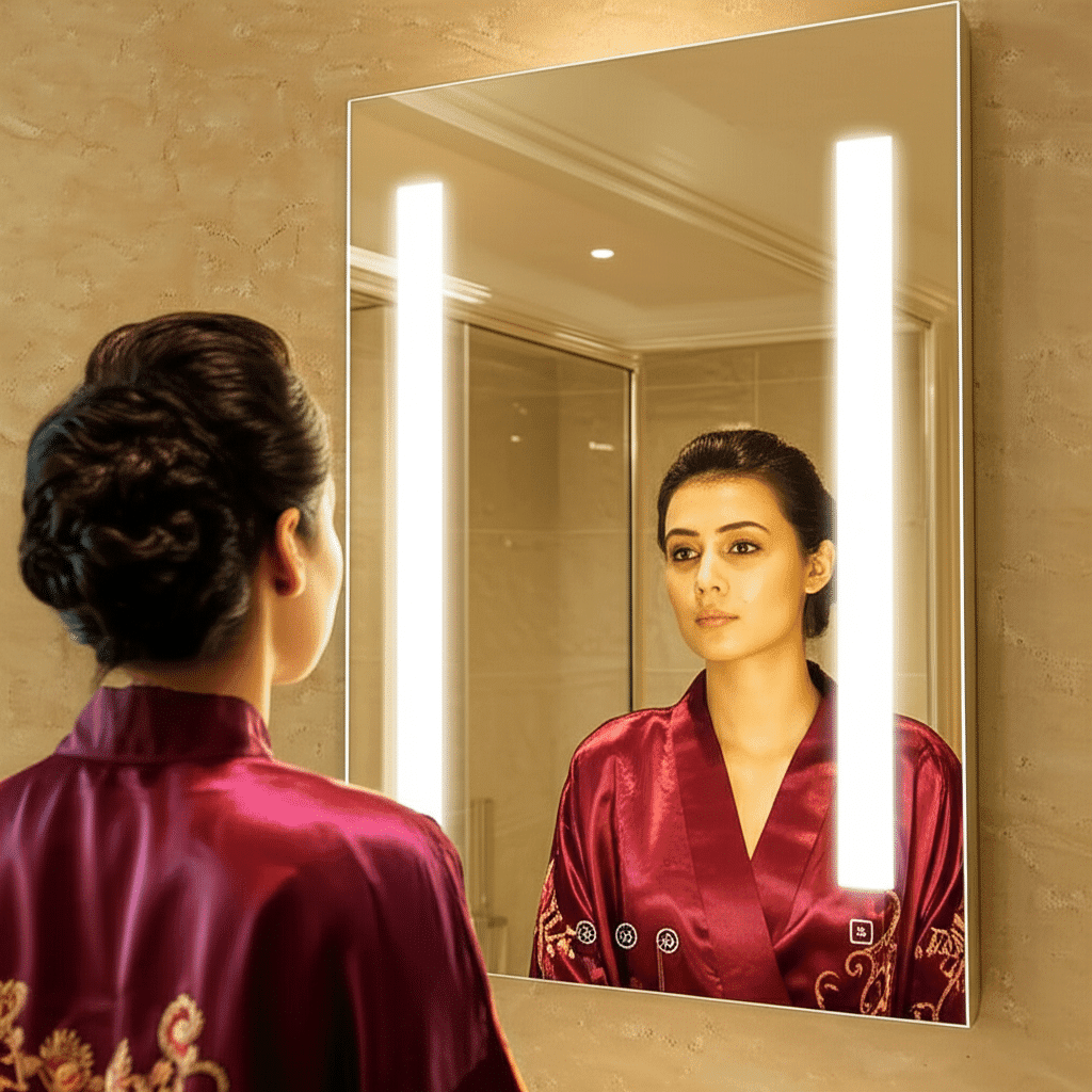 Luxury Double Vanity Bathroom with Vertical LED Mirror Lighting