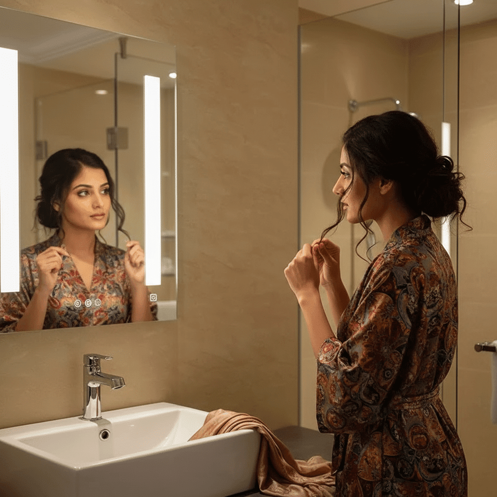 Luxury Double Vanity Bathroom with Vertical LED Mirror Lighting