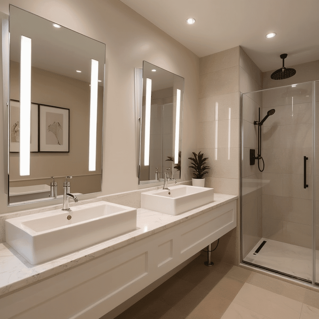 Luxury Double Vanity Bathroom with Vertical LED Mirror Lighting