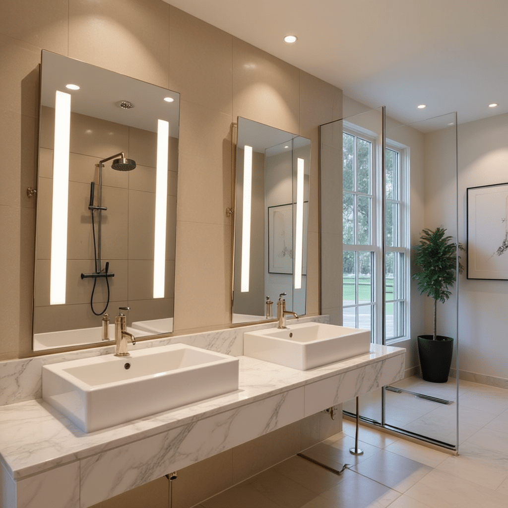 Luxury Double Vanity Bathroom with Vertical LED Mirror Lighting