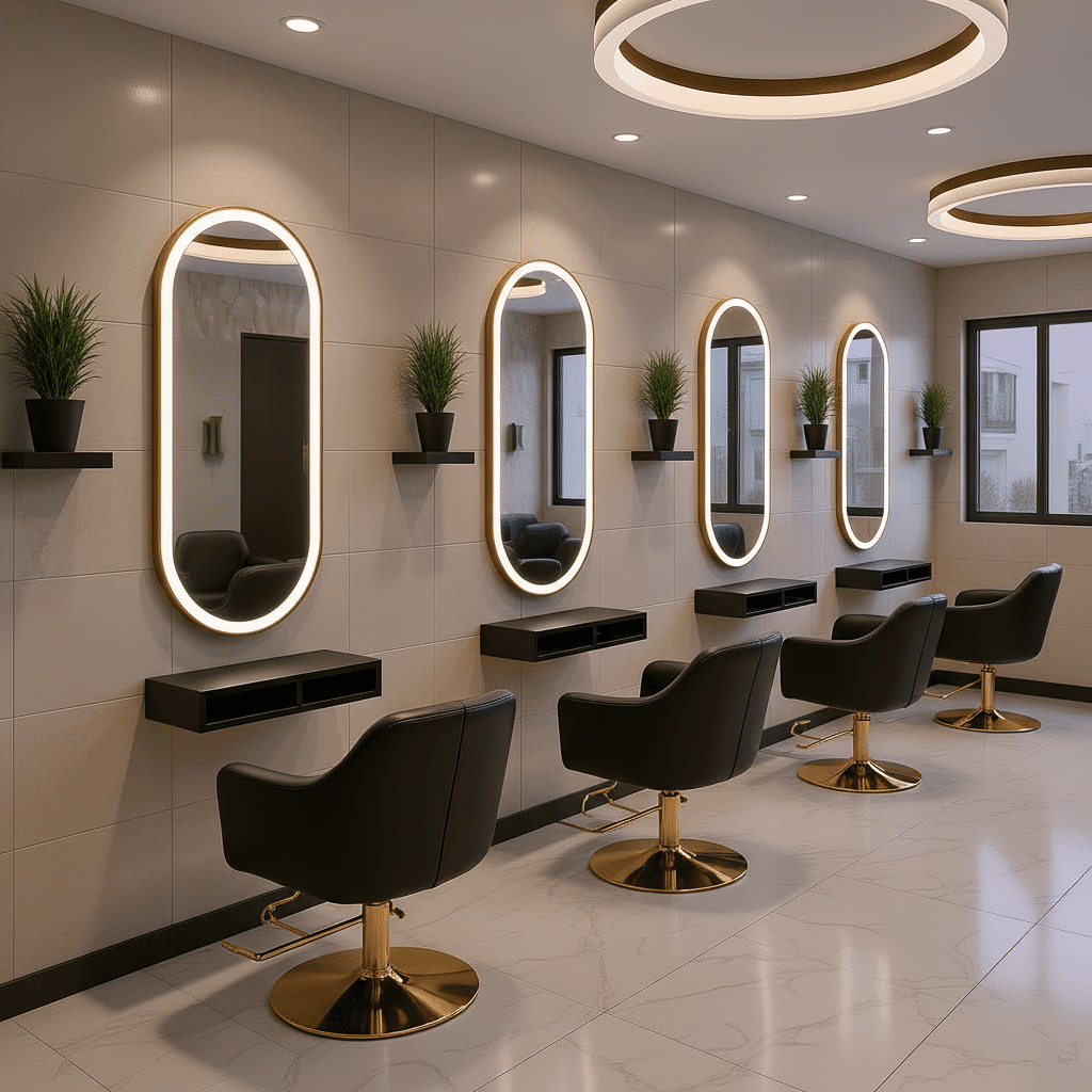 Oval LED Mirror with Gold Aluminium Frame – Luxury Vanity Mirrors for Salons and Living Rooms