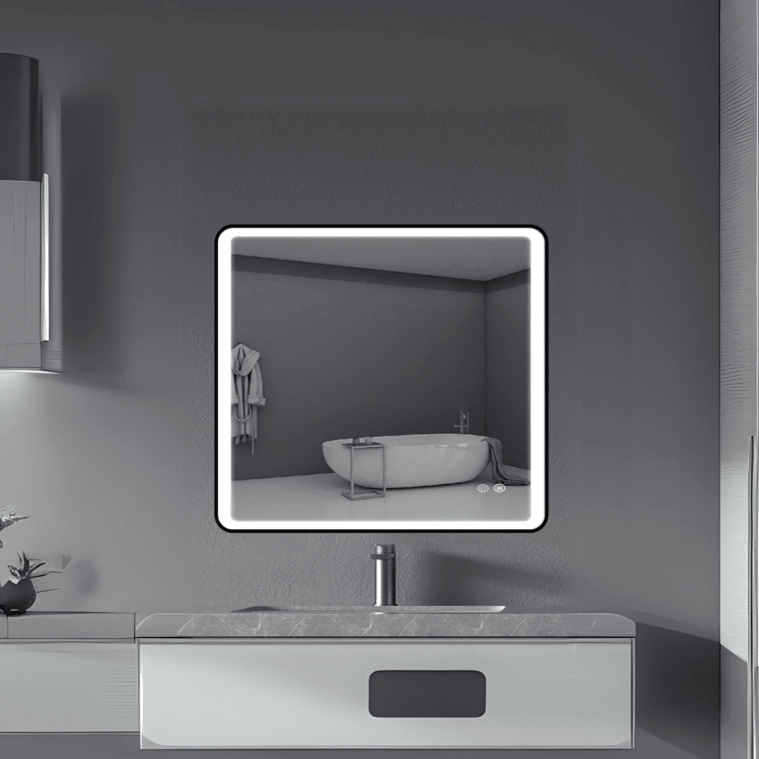 Modern Square Wall LED Mirror with Anodized Aluminum Frame – Gold, Rose Gold, Matte Black, Brushed Silver