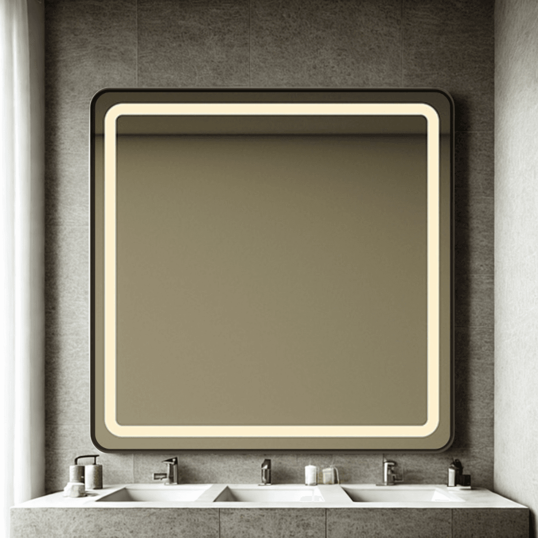 Modern Square Wall LED Mirror with Anodized Aluminum Frame – Gold, Rose Gold, Matte Black, Brushed Silver