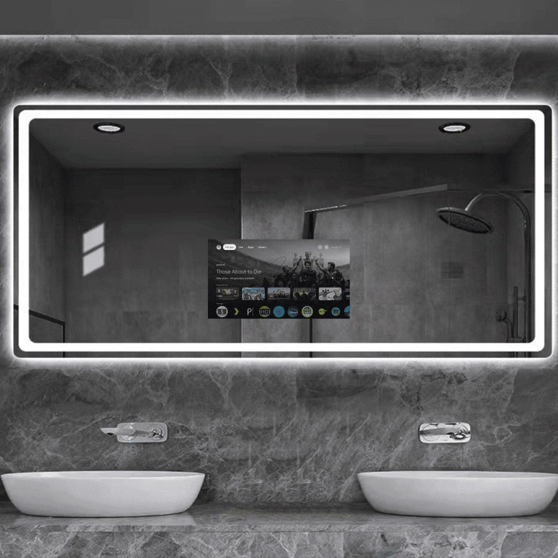 High-End Bathroom Mirror with Built-in Entertainment System