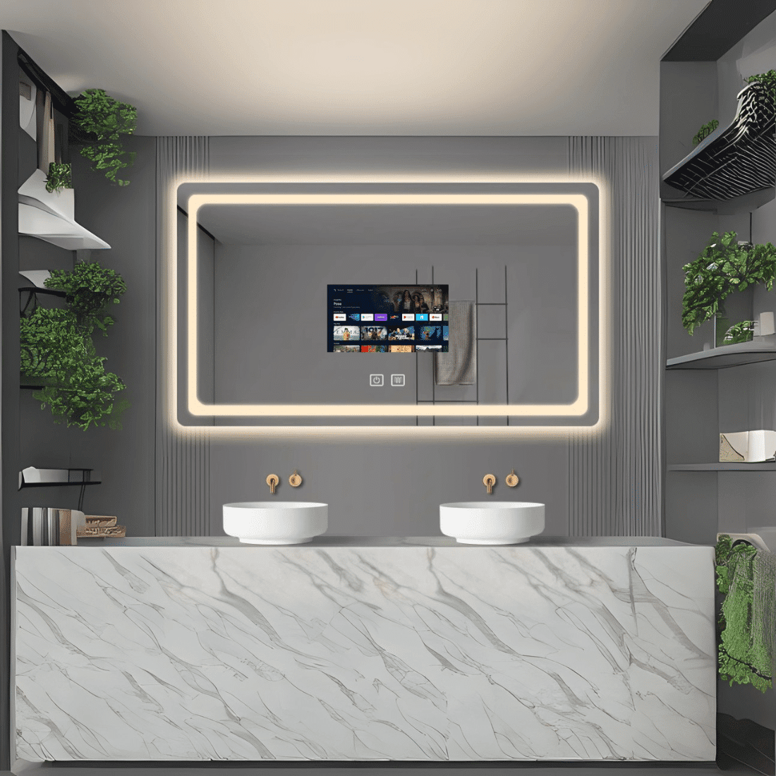 High-End Bathroom Mirror with Built-in Entertainment System