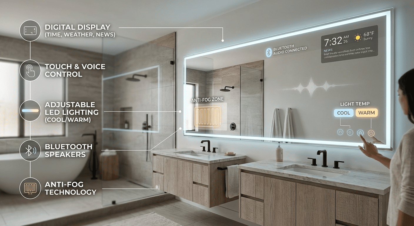 Premium Smart LED Bathroom Mirror with Bluetooth Speaker & Voice Control
