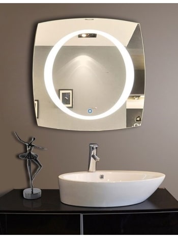 Square LED Mirror India – Central Circle Glow with Touch Sensor for Vanity