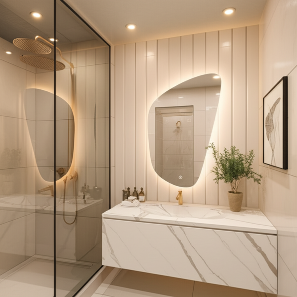 Asymmetrical Glow LED Mirror – Designer Backlit Vanity Mirror 3