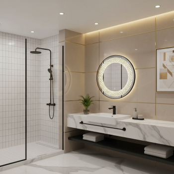 Aranaut Round LED Mirror with Designer Frame – Touch Sensor Vanity Mirror 3