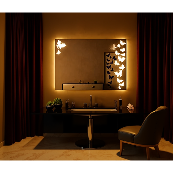 Bathroom Mirror with Butterfly Pattern Lighting 3