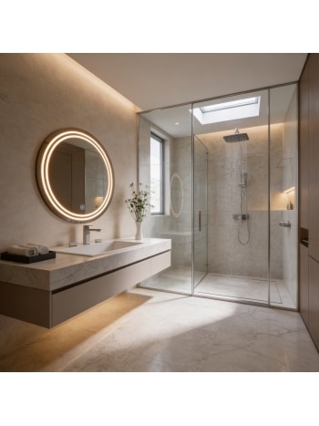 Luxury Round LED Bathroom Mirror with Double Ring Lighting