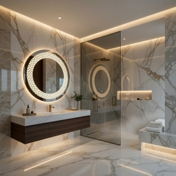 Designer Circular LED Mirror with Decorative Pattern Lighting