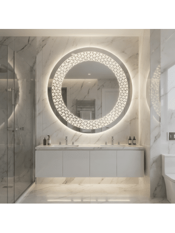 legant Marble Bathroom with Designer Round LED Mirror