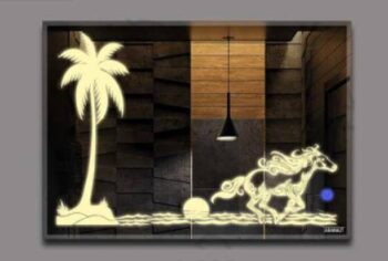 LED Mirror with Horse and Palm Design – Artistic Landscape Wall Mirror
