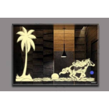LED Mirror with Horse and Palm Design – Artistic Landscape Wall Mirror