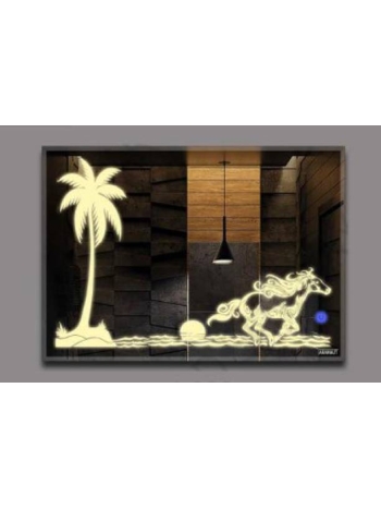 LED Mirror with Horse and Palm Design – Artistic Landscape Wall Mirror