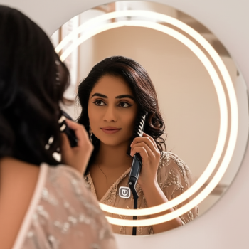 AuraGlow™ Round LED Mirror with Warm Dual Ring Light 1