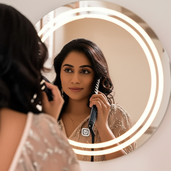 AuraGlow™ Round LED Mirror with Warm Dual Ring Light 1
