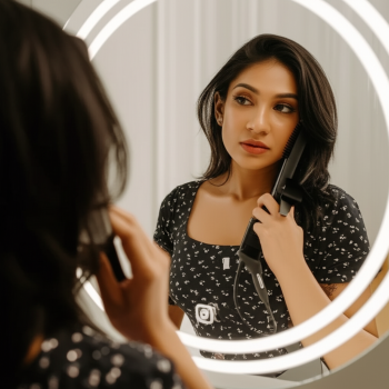 AuraGlow™ Round LED Mirror with Warm Dual Ring Light 2