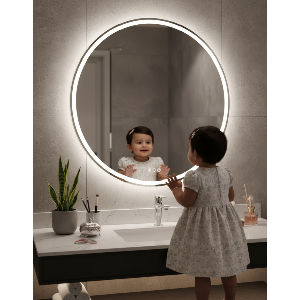 AuraGlow™ Round LED Ambient Mirror – Warm Light Series 2