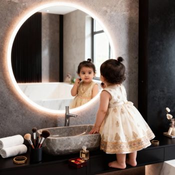 Backlit circular luxury defogging multi functions led bathroom lighted mirror 2