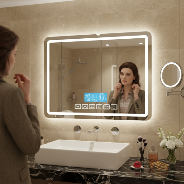 Bluetooth Music Wall Mirror LED Bathroom Makeup Mirror Intelligence Display HD illuminated bathroom Mirrors moisture-proof Board 3
