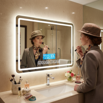 Bluetooth Music Wall Mirror LED Bathroom Makeup Mirror Intelligence Display HD illuminated bathroom Mirrors moisture-proof Board 1