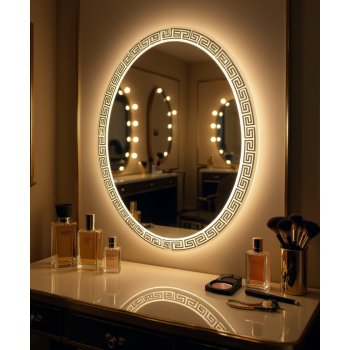 Grecian Glow Oval Mirror with LED Backlight and Etched Border