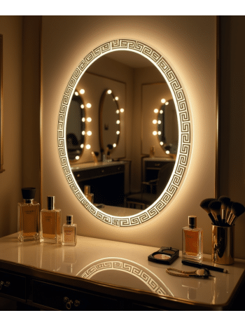 Grecian Glow Oval Mirror with LED Backlight and Etched Border
