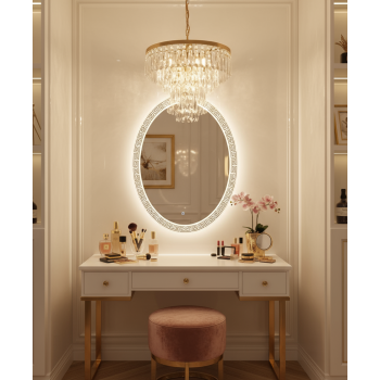 Grecian Glow Oval Mirror with LED Backlight and Etched Border 4
