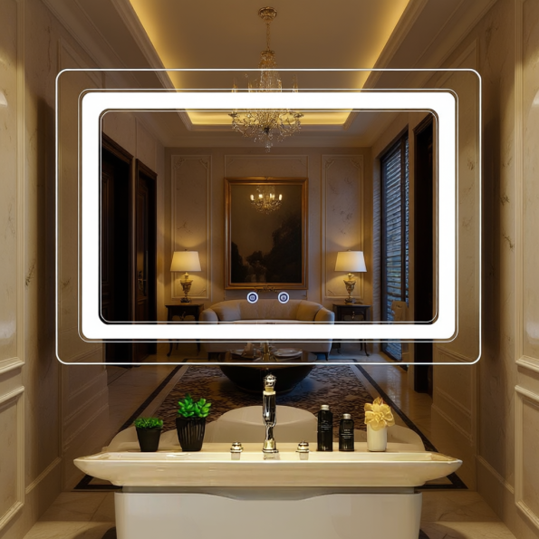 LumaTouch Dual Control LED Mirror – Sleek Rectangular Bathroom Mirror 2