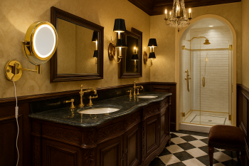 LuxEdge Wall-Mounted Gold LED Magnifying Mirror with Adjustable Arm 1