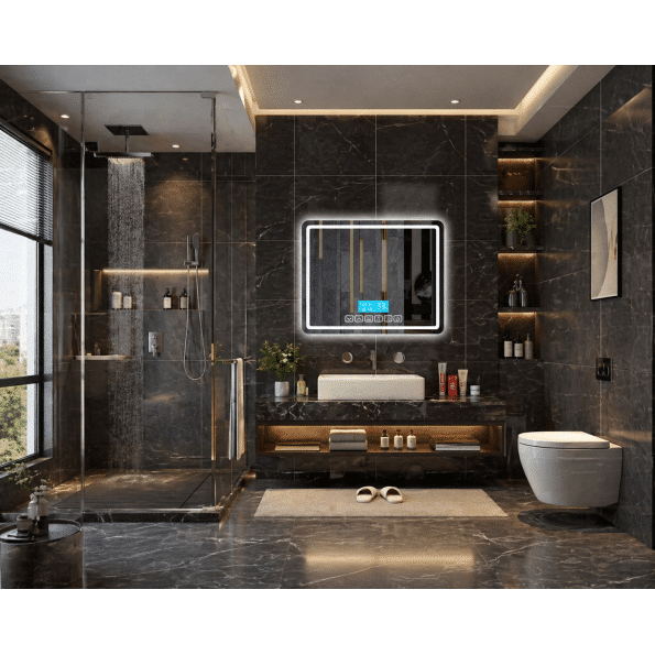 Luxury Smart LED Bathroom Mirror with Display & Anti-Fog – Modern vanity Mirror