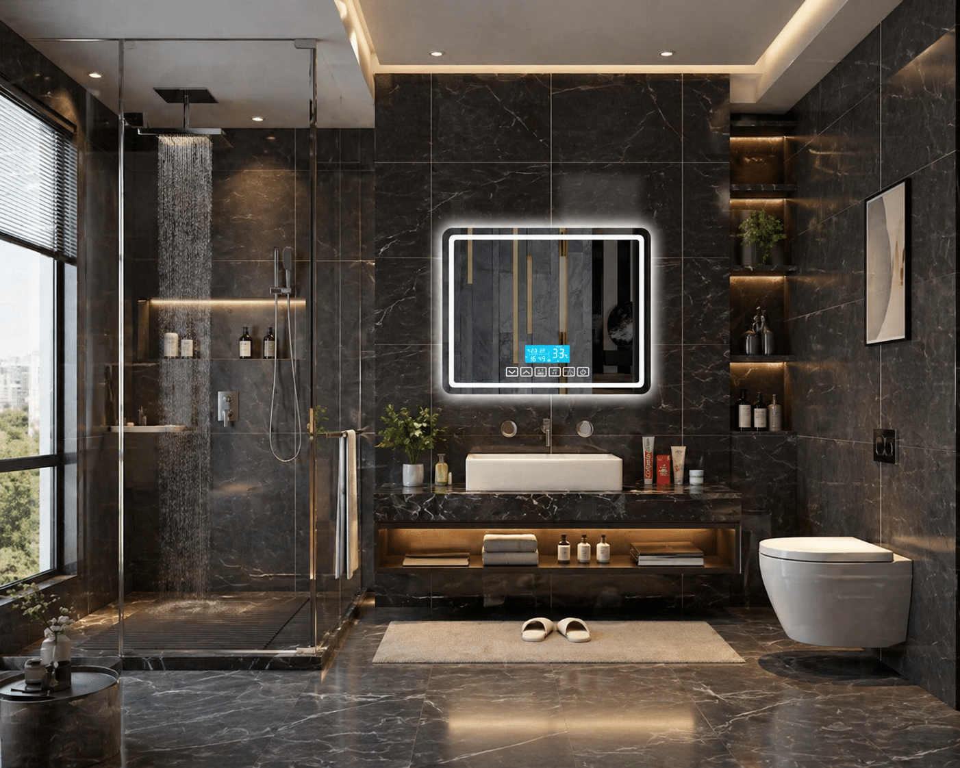 Luxury Smart LED Bathroom Mirror with Display & Anti-Fog – Modern vanity Mirror