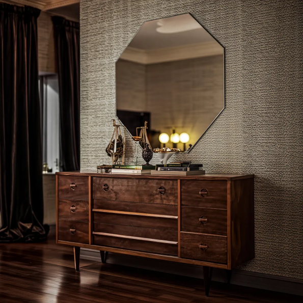 Geometric Luxe Mirror – Octagon Wall Mirror for Modern Living Spaces 1