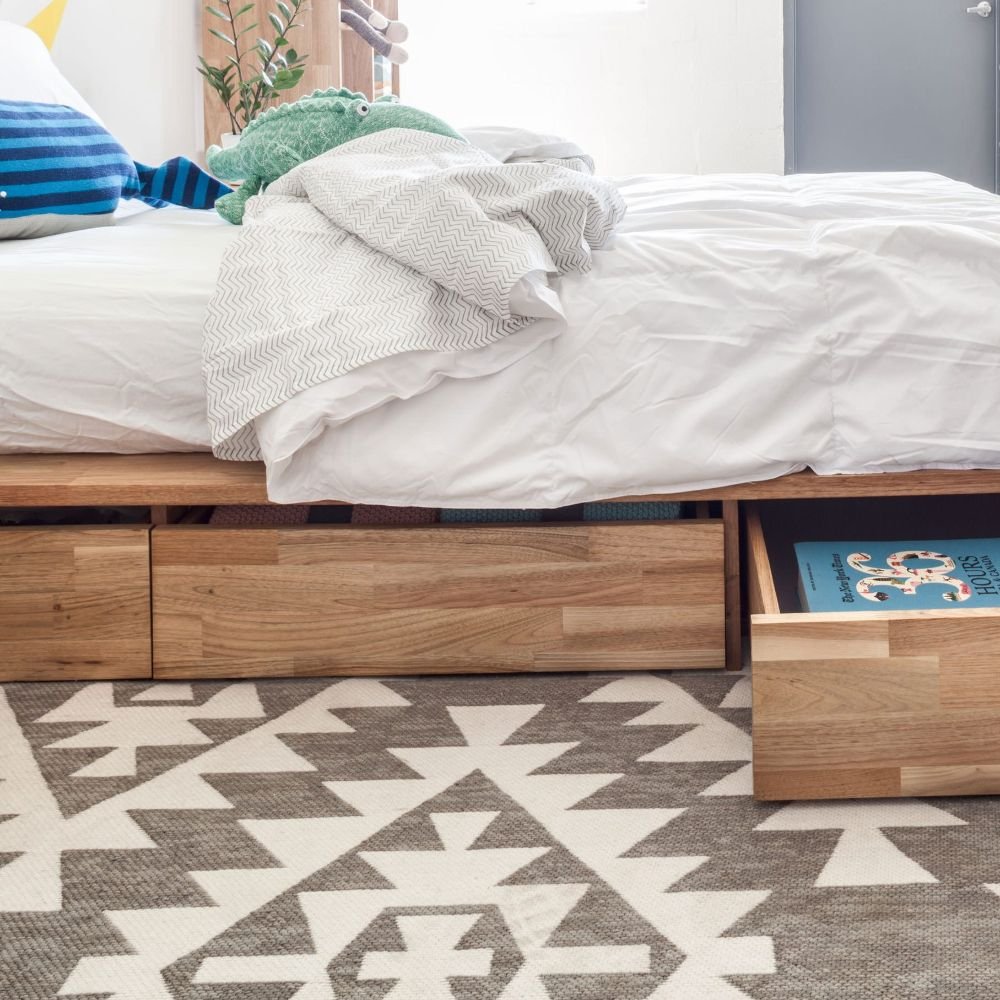 modern wood storage bed.