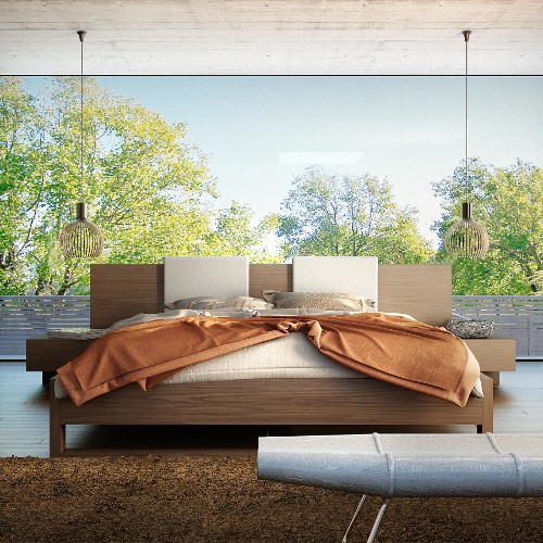 platform bed with built in nightstands.